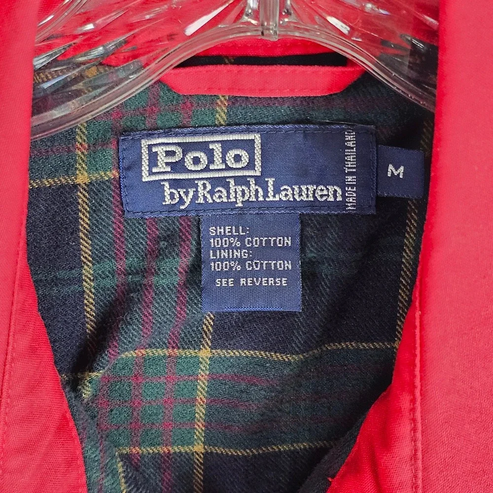 Polo Ralph Lauren Jacket Mens M Red Harrington Plaid Lined Full Zip Pony Vintage